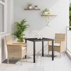 Conjunto de Jantar vidaXL de 3 Peças com Almofadas Bege Rattan Poli