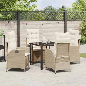 Conjunto de Jantar de Jardim com 5 Peças e Almofadas Bege em Rattan Po
