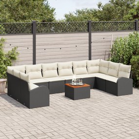 Conjunto de Sofá de Jardim com 11 Peças e Almofadas Preto Vime Acácia