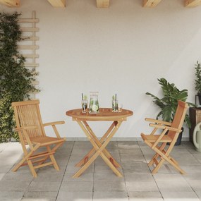Conjunto de Bistrô de Jardim Dobrável de 3 Peças em Madeira Sólida de