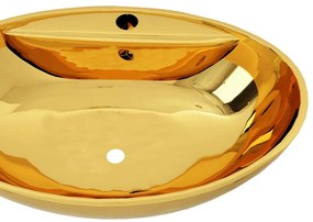 Lavatório com extravasamento 58,5x39x21 cm cerâmica dourado