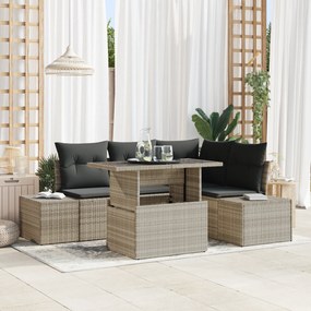 Conjunto de Sofá de Jardim 5 Peças com Almofadas Cinza Claro em Rattan