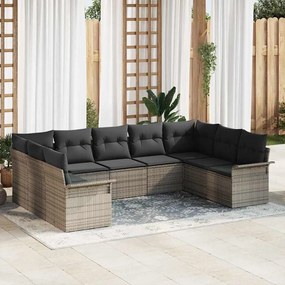 vidaXL Conjunto de Sofá de Jardim com Almofadas Cinza Polirattan