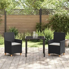 Conjunto de Jantar de Jardim de 3 Peças com Almofadas Preto em Rattan