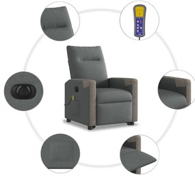 Poltrona elétrica elevatória massagens tecido cinzento-escuro