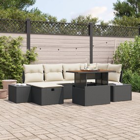 Conjunto de Sofá de 7 Peças para Jardim com Almofadas Preto Rattan Sin