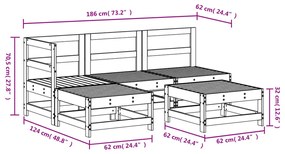 5 pcs conjunto lounge de jardim madeira de pinho maciça