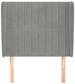 Cabeceira de cama c/ abas veludo 83x23x118/128cm cinzento-claro