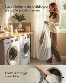 Cesto para roupa suja em bambu com tampa e saco removível 40 x 32 x 70 cm natural