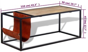 Mesa de centro c/ suporte de revistas pele genuína 110x50x45 cm