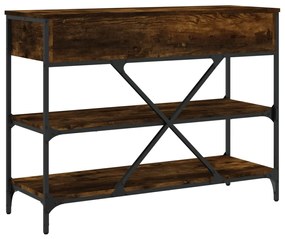 Mesa consola gavetas/prateleiras deriv. madeira carvalho fumado