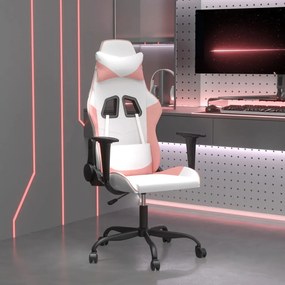 Cadeira gaming massagens couro artificial branco e rosa