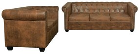 Conjunto de sofás de 2 + 3 lugares, Chesterfield, castanho