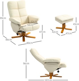 Poltrona de relaxamento com apoio para os pés, poltrona de descanso, giratória a 360°, encosto reclinável, 80 x 86 x 99 cm, creme