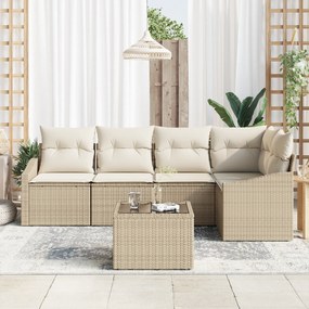 Conjunto de Jantar para Jardim 6 Peças com Almofadas Rattan Poliéster