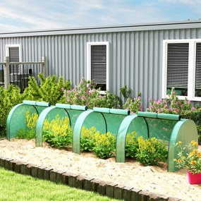 Mini estufa de jardim para tomates, 4 x 1 x 0,80 m, em aço com revestimento de PE anti-UV, 4 portas com fecho de correr enroláveis, verde