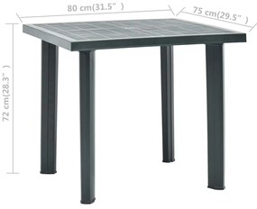 Mesa de jardim 80x75x72 cm plástico verde