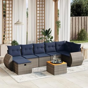 vidaXL 8 pcs conjunto sofás p/ jardim c/ almofadões vime PE cinzento