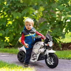 HOMCOM Triciclo Elétrico de Motocicleta para Crianças de 18-36 meses Motocicleta Elétrica de Criança com 3 Rodas Bateria de 6V com Botão de Música Buzina e Tronco 87x46x54 cm Branco
