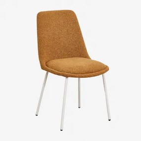 Cadeira De Jantar Estofada Em Tecido Bouclé Chicago Bouclé Amarelo Mel - Sklum