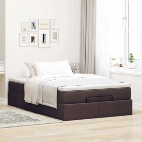 Estrutura cama otomana colchão 120x200cm tecido castanho escuro