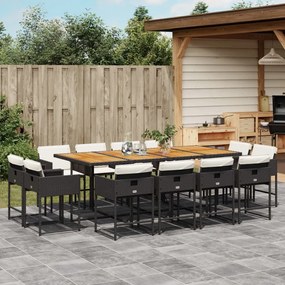 vidaXL 13 pcs conjunto de jantar p/jardim com almofadões vime PE preto