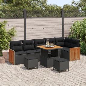 Conjunto de Sofá de Jardim vidaXL 9 Peças com Almofadas Preto Rattan P