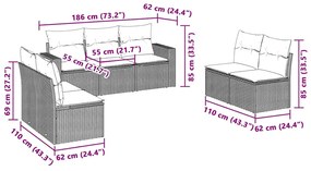 7 pcs conj. sofás jardim com almofadões vime PE cinzento-claro