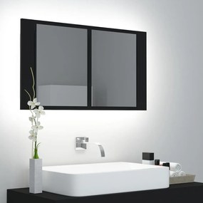 Armário espelhado de casa de banho LED 80x12x45 cm preto