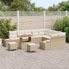 Conjunto de Sofá de Jardim vidaXL 12 Peças com Almofadas Bege Vime de