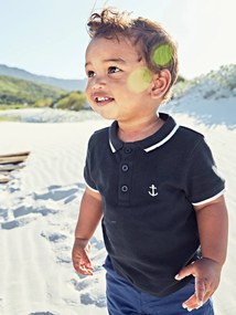Agora -30%: Polo personalizável bordado no peito, para bebé menino azul escuro liso