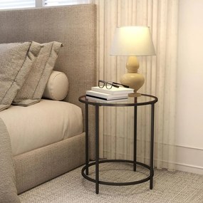 Mesa lateral redonda pequena, vidro temperado e estrutura metálica 50 x 55 cm (Ø x A) preta