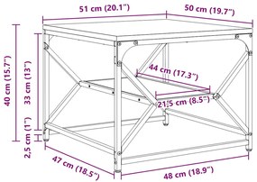 Mesa de centro vidaXL com prateleira em madeira envelhecida 51x50x40 c