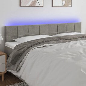 Cabeceira de cama c/luzes LED veludo 180x5x78/88 cm cinza-claro