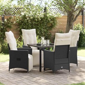 vidaXL Conjunto de Jantar de Jardim com 5 Peças e Almofadas Preto Rattan Sintético