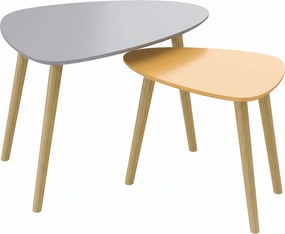 HOMCOM Conjunto de 2 mesas de centro ninho design escandinavo pés em madeira e tampo em madeira, cinza e amarelo | Aosom Portugal
