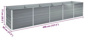 Canteiro elevado de jardim 400x80x77cm aço galvanizado cinzento