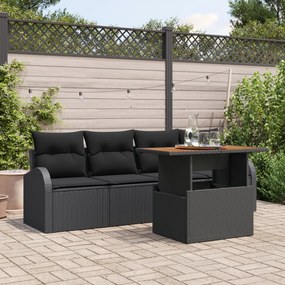 Conjunto de Sofá de Jardim vidaXL de 5 Peças com Almofadas Preto Ratta
