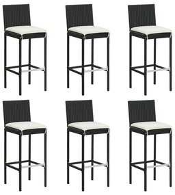 vidaXL Bancos de bar com almofadões 6 pcs vime PE preto