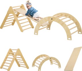 Triangulo de Escalada de Madeira Escalada para Crianças de 18-48 Meses com Rampa e Arco de Aprendizagem 219x72,5x68,5 cm Madeira