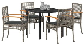 Conjunto de Jantar de Jardim 5 Peças com Almofadas Cinza Poliratan