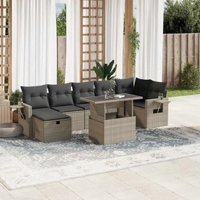 vidaXL 8 pcs conj. sofás jardim c/ almofadões vime PE cinzento-claro
