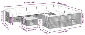 11 pcs conjunto sofás de jardim c/ almofadões vime PE bege