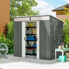 Abrigo de Jardim Exterior 2 m² 195x122x181,5 cm Abrigo Metálico com Base SEM CHÃO 2 Portas de Correr Janelas Cinza Claro