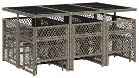 11 pcs conjunto jantar p/ jardim c/ almofadões vime PE cinzento