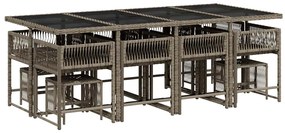13 pcs conjunto jantar p/ jardim c/ almofadões vime PE cinzento