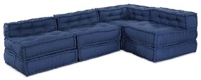 Puffs Modulares - Conjunto de 4 Peças em Tecido Índigo