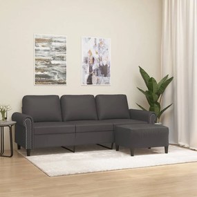 vidaXL Sofá de 3 lugares c/ apoio de pés 180 cm couro artificial cinza