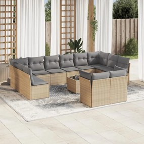 13 pcs conjunto de sofás p/ jardim com almofadões vime PE bege