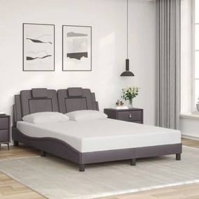 Estrutura cama c/ cabeceira 140x200cm couro artificial cinzento